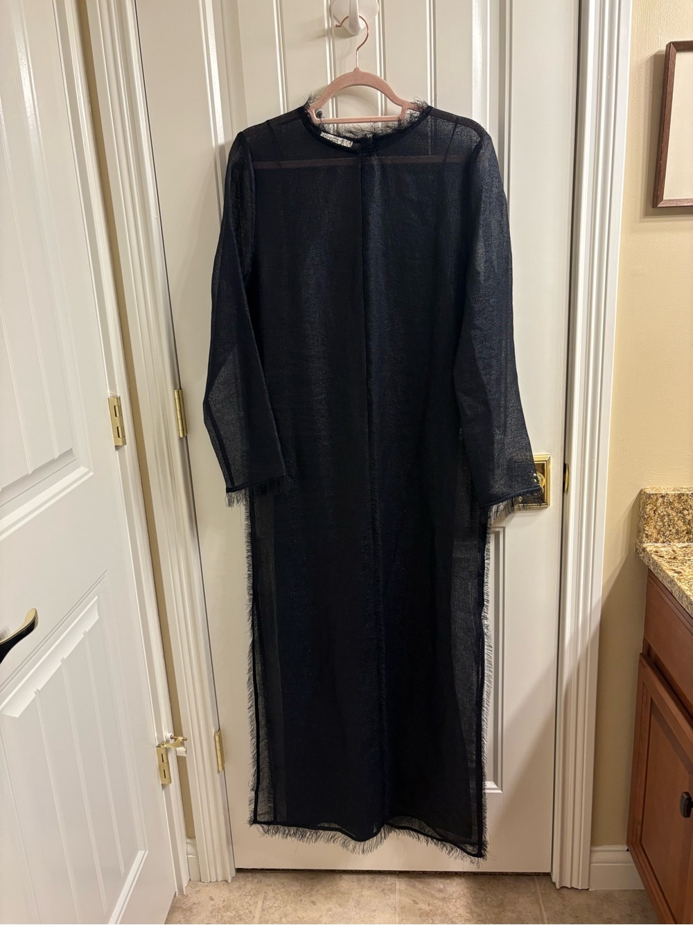 ROHE Deep Blue Ling Sleeve Semi Sheer/Slip Caftan Style Evening Dress 38 US 6